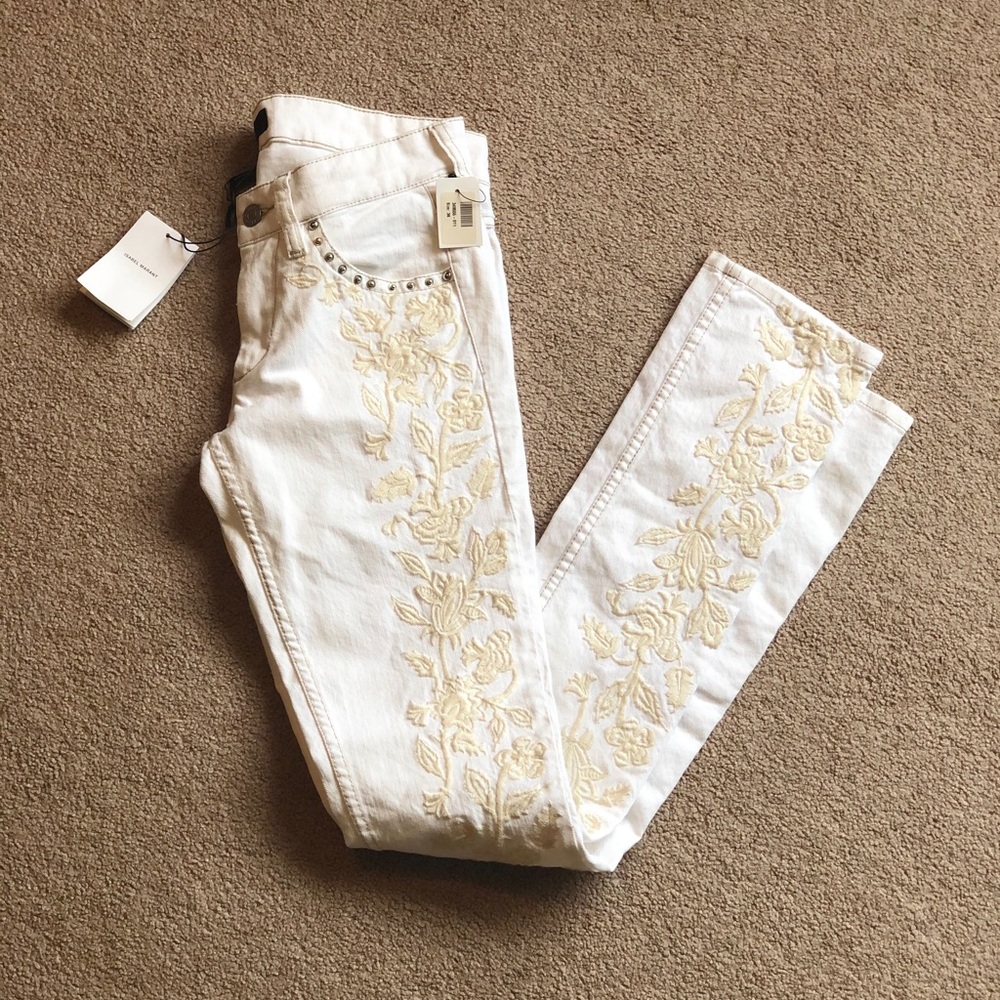 Galix Embroidered Low-Rise Skinny Jeans